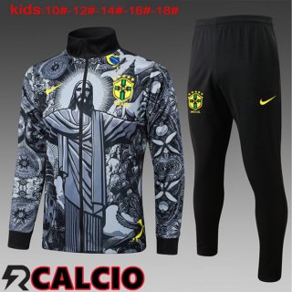Insieme Tuta Calcio - Giacca Brasile Bambino Nero 2024/2025