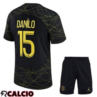 Quarto Maglia Paris PSG (DANILO 15) Bambino Nero 2022/2023
