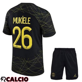 Quarto Maglia Paris PSG (MUKIELE 26) Bambino Nero 2022/2023