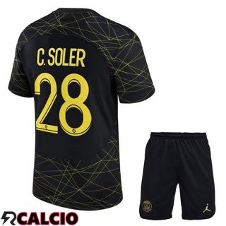 Quarto Maglia Paris PSG (C. SOLER 28) Bambino Nero 2022/2023