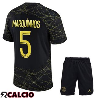 Quarto Maglia Paris PSG (MARQUINHOS 5) Bambino Nero 2022/2023