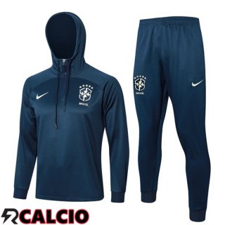 Tuta Calcio - Felpa Cappuccio Brasile Blu Reale 2024/2025