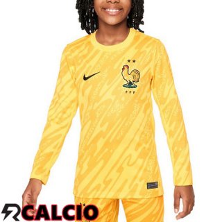 Maglie Calcio Francia Bambino Portiere Manica Lunga Giallo UEFA Euro 2024