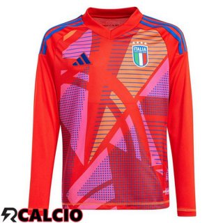 Maglie Calcio Italia Portiere Manica Lunga Rosso UEFA Euro 2024