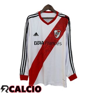 Prima Maglia River Plate Retro Manica Lunga Bianco Rosso 2013-2014