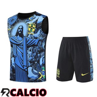 Insieme Canotta Allenamento Brasile Bambino Blu/Nero 2025/2026
