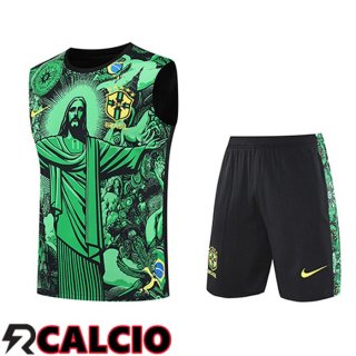 Insieme Canotta Allenamento Brasile Bambino Verde/Nero 2025/2026