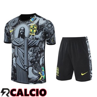 Insieme T Shirt Allenamento Brasile Bambino Grigio/Nero 2025/2026