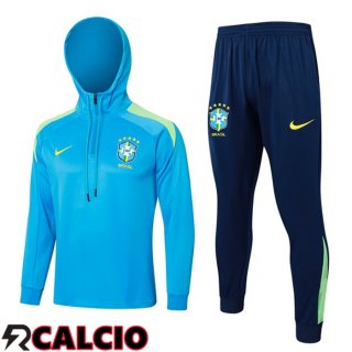 Tuta Calcio - Felpa Con Cappuccio Brasile Blu 2024/2025