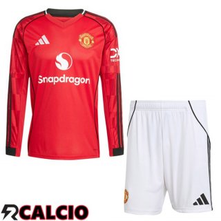 Maglie Calcio Manchester United Bambino Prima Manica Lunga Rosso 2025/2026