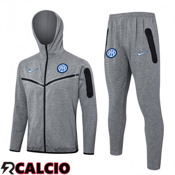 Tuta Calcio - Felpa Con Cappuccio Inter Milan Grigio 2024/2025