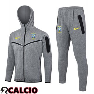 Tuta Calcio - Felpa Con Cappuccio Brasile Grigio 2024/2025