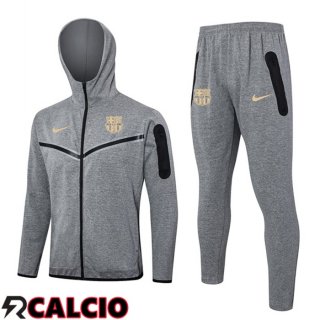 Tuta Calcio - Felpa Con Cappuccio FC Barcellona Grigio 2024/2025