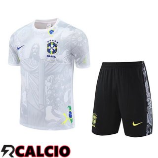Insieme T Shirt Allenamento Brasile Bambino Bianco Grigio 2025 2026