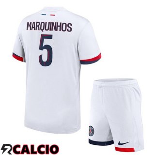 Seconda Maglia Paris PSG (Marquinhos 5) Bambino Bianco 2024/2025