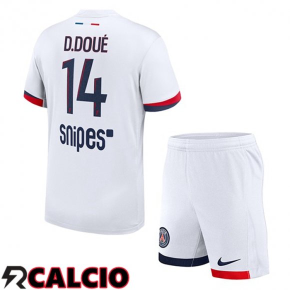 Seconda Maglia Paris PSG (D. Doué 14) Bambino Bianco 2025/2026