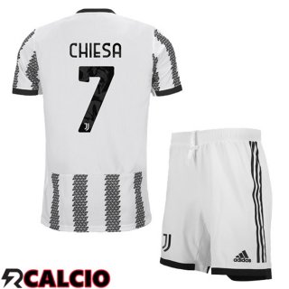 Prima Maglia Juventus (CHIESA 7) Bambino Bianco Nero 2022/2023
