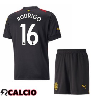 Seconda Maglia Manchester City (Rodrigo 16) Bambino Rosso Nero 2022/2023
