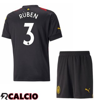 Seconda Maglia Manchester City (Ruben Dias 3) Bambino Rosso Nero 2022/2023