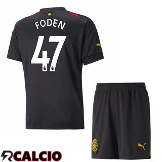 Seconda Maglia Manchester City (Phil Foden 47) Bambino Rosso Nero 2022/2023