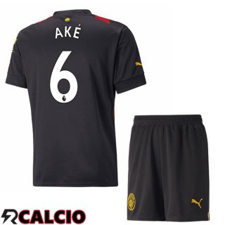 Seconda Maglia Manchester City (Nathan Ake 6) Bambino Rosso Nero 2022/2023