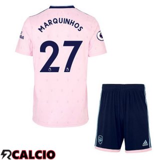 Seconda Maglie Calcio Arsenal (MARQUINHOS 27) Bambino Rosa 2022/2023