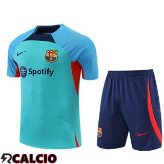 T Shirt Allenamento FC Barcellona + Pantaloncini Cyan 2022/2023
