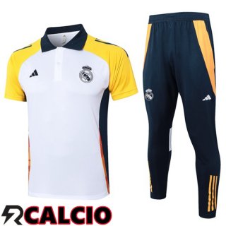 Insieme Polo Real Madrid + Pantaloni Bianco Giallo 2024/2025