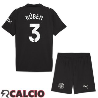 Seconda Maglia Manchester City (Ruben Dias 3) Bambino Nero 2025/2026