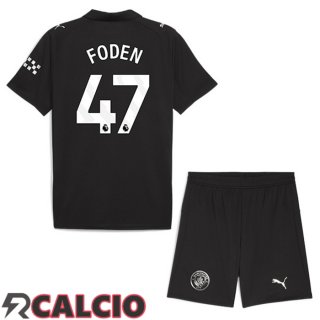 Seconda Maglia Manchester City (Phil Foden 47) Bambino Nero 2025/2026