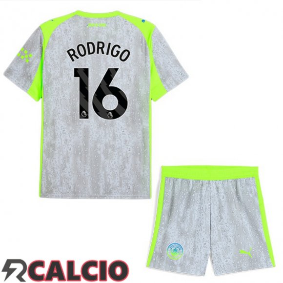 Terza Maglia Manchester City (Rodrigo 16) Bambino Grigio Verde 2025/2026