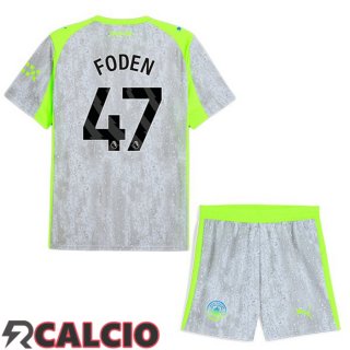 Terza Maglia Manchester City (Phil Foden 47) Bambino Grigio Verde 2025/2026