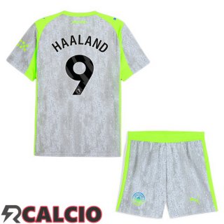 Terza Maglia Manchester City (Erling Haaland 9) Bambino Grigio Verde 2025/2026