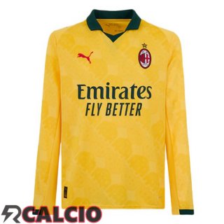 Terza Maglie Calcio AC Milan Manica Lunga Giallo 2025/2026