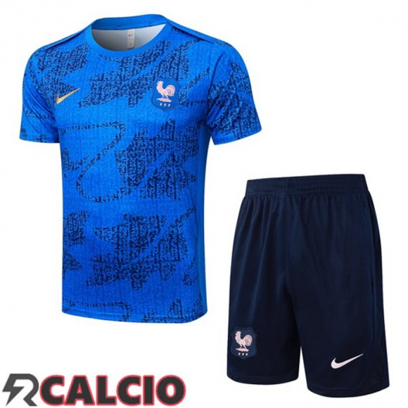 Insieme T Shirt Allenamento Francia + Pantaloncini Blu 2025/2026