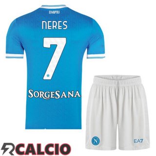 Prima Maglia SSC Napoli (David Neres 7) Bambino Blu 2025/2026