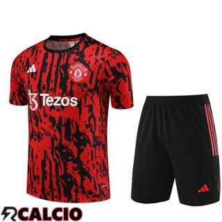 T Shirt Allenamento Manchester United + Pantaloncini Nero Rosso 2023/2024
