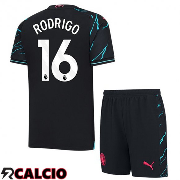Terza Maglia Manchester City (Rodrigo 16) Bambino Blu Nero 2023/2024