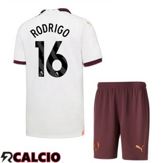 Seconda Maglia Manchester City (Rodrigo 16) Bambino Bianco 2023/2024