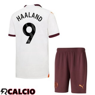 Seconda Maglia Manchester City (Erling Haaland 9) Bambino Bianco 2023/2024