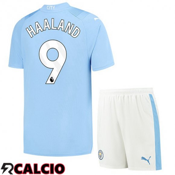 Prima Maglia Manchester City (Erling Haaland 9) Bambino Blu 2023/2024