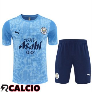 Insieme T Shirt Allenamento Manchester City + Pantaloncini Blu 2025/2026