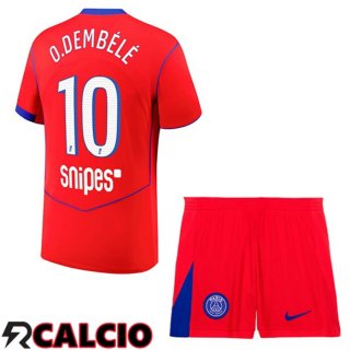 Terza Maglia Paris PSG (O. Dembélé 10) Bambino Rosso 2025/2026