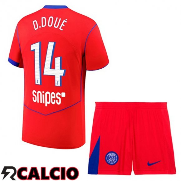 Terza Maglia Paris PSG (D. Doué 14) Bambino Rosso 2025/2026