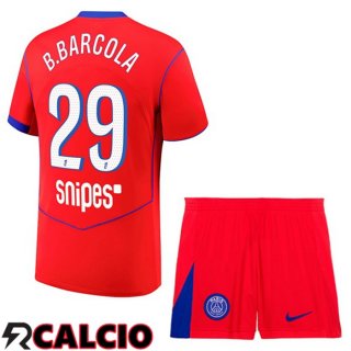 Terza Maglia Paris PSG (B.Barcola 29) Bambino Rosso 2025/2026