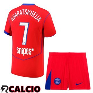 Terza Maglia Paris PSG (Kvaratskhelia 7) Bambino Rosso 2025/2026