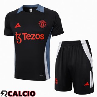 Insieme T Shirt Allenamento Manchester United + Pantaloncini Nero 2024/2025