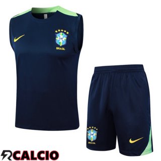 Canotta Allenamento Brasile + Pantaloncini Blu Reale 2024/2025