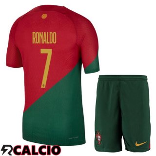 Prima Maglia Portogallo (RONALDO 7) Bambino Rosso Verde Coppa del Mondo 2022
