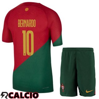 Prima Maglia Portogallo (BERNARDO 10) Bambino Rosso Verde Coppa del Mondo 2022